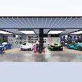 Luxury Car Dealership Showcasing White Green Sports Cars Tire Display Color Sample Wall And Customers