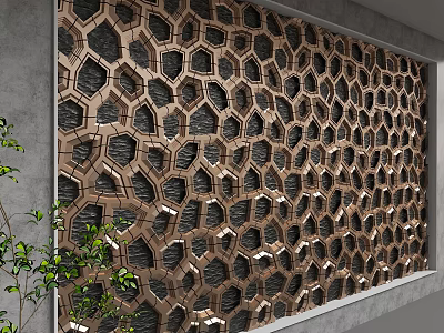 Modern Luxury Wall Design With Hexagonal Black Wooden Textured Patterns 3d model