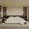 Modern Bedroom with Big Bed Open Shelves Large Window Greenery View Light Wood Floor