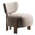 Beige Textured Fabric Leisure Chair With Wooden Legs Modern Minimalist Design