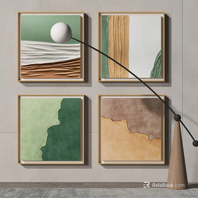 Abstract Wall Art Decor With Modern Pendant Light And Textured Frames 3d model