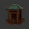 Traditional Chinese Pavilion With Green Tiled Roof Wooden Structure And Stone Steps Platform Design