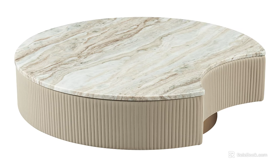 Modern Round Coffee Table With Natural Marble Top And Beige Ribbed Base 3d model