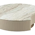 Modern Round Coffee Table With Natural Marble Top And Beige Ribbed Base 3d model