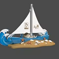 Sailboat Decoration With David City Logo Seashells Starfish Waves And Sand