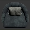 Modern Blue Accent Chair With Gray Pillow Leather Upholstery And Curved Backrest