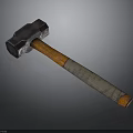 Durable Steel Head Hammer With Orange Wooden Handle And Wrapped Grip Design