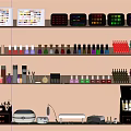 Organized Nail Supplies Display With Colorful Polish And Tools On Shelves