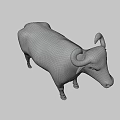 Detailed Gray Cow 3D Model Standing On Black Background With Horns