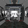 Futuristic Internet Cafe Interior Corridor With Blue Lighting And Metallic Texture Design