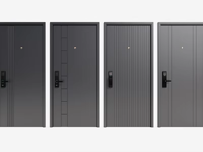 Grey Security Doors with Various Designs and Modern Panel Textures and Secure Locks 3d model