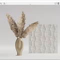 Minimalist Ceramic Vase With Dried Pampas Grass Against White Wavy Textured Tile Backdrop