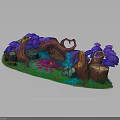 Enchanted Natural Landscape With Purple Trees Heart Shaped Hollow Pink Flowers Green Grass And Stream