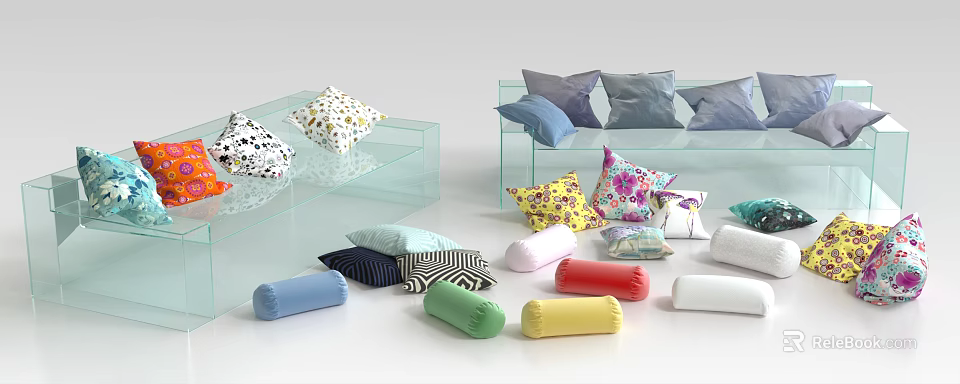 Colorful Decorative Throw Pillows With Various Patterns And Shapes For Home Decor 3d model 