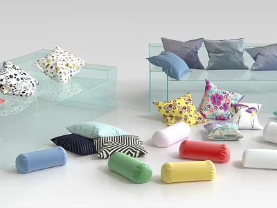 Colorful Decorative Throw Pillows With Various Patterns And Shapes For Home Decor 3d model