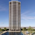Modern High Rise Residential Building Exterior Design With Pool Trees And Blue Sky