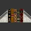 Vintage White Staircase Design Bookshelf With Colorful Decorative Books And Carved Railings