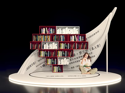 Popular Photo Check in Spot With Red Bookshelves Book Page Design And Woman Reading 3d model