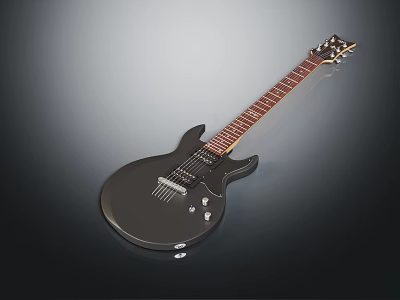Black Electric Guitar With Brown Neck Strings Knobs And Gradient Background Highlighting Main Body 3d model