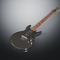 Black Electric Guitar With Brown Neck Strings Knobs And Gradient Background Highlighting Main Body 3d model