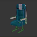 Comfortable Teal Upholstered Airplane Seat With White Headrest And Metallic Armrests