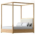 Wooden Frame Background Double Bed With Light Pillows And Modern Design 3d model