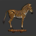 Detailed Zebra Sculpture Carving With Orange And Black Stripes On Wooden Base