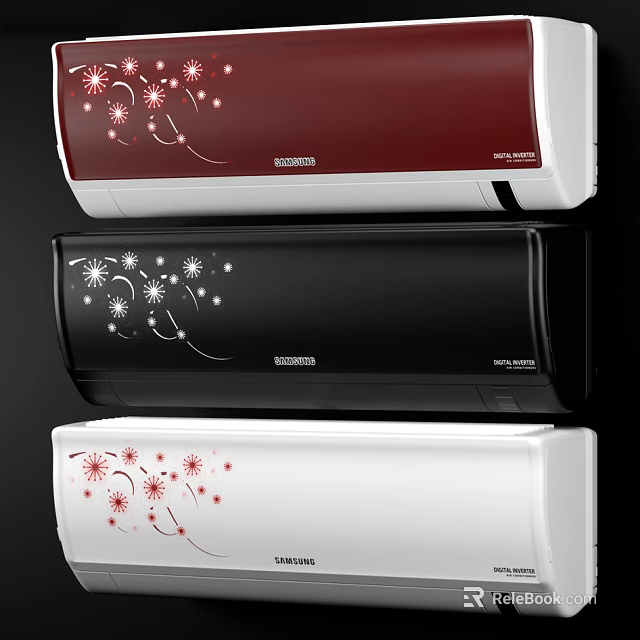 Red Black and White Air Conditioner Fans With Decorative Patterns For Indoor Use 3d model 
