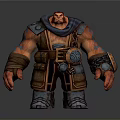 Muscular Red Skinned Man In Leather Armor With Mechanical Wristbands And Belt