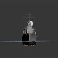 Vintage Red And White Warship Sailing On Blue Water With Smoke Stacks