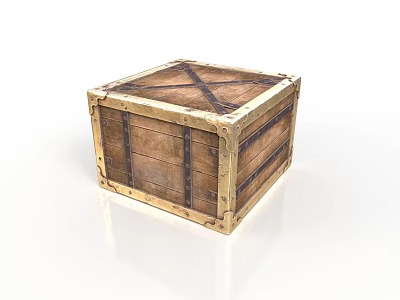 Vintage Wooden Crate Design With Brass Hardware And Leather Cross Straps 3d model