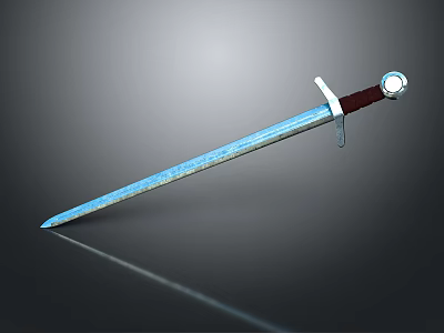 Medieval Sword With Metal Blade Red Hilt Silver Guard And Reflection On Dark Background 3d model
