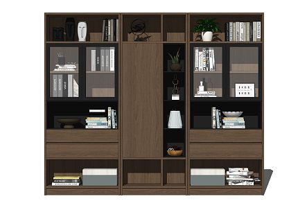 Modern Bookcase Solid Wood Bookcase Book Ornaments 3d model