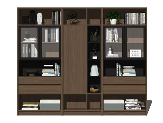 Modern Bookcase Solid Wood Bookcase Book Ornaments 3d model