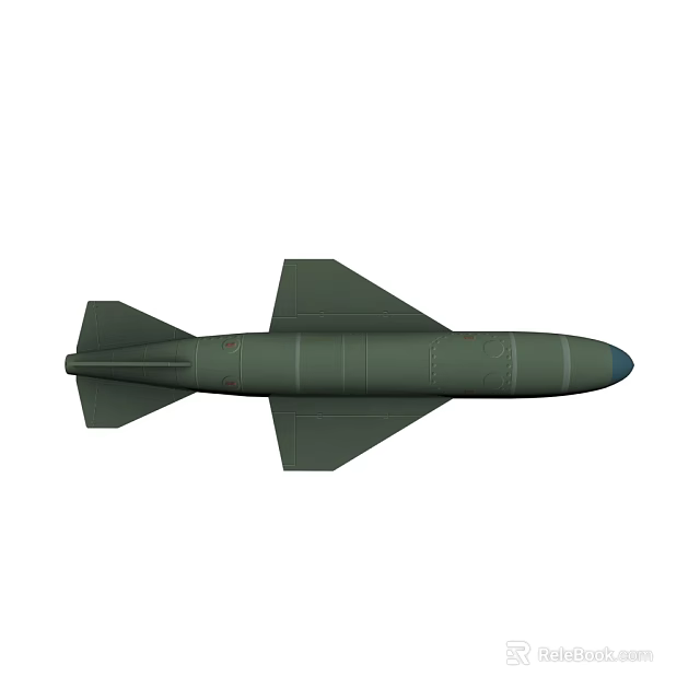 Green Aerial Bomb Weapon with Cylindrical Body Tail Fins and Nose Cone 3d model