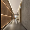 Modern Public Restroom Interior Design With Woven Panels And Lighting