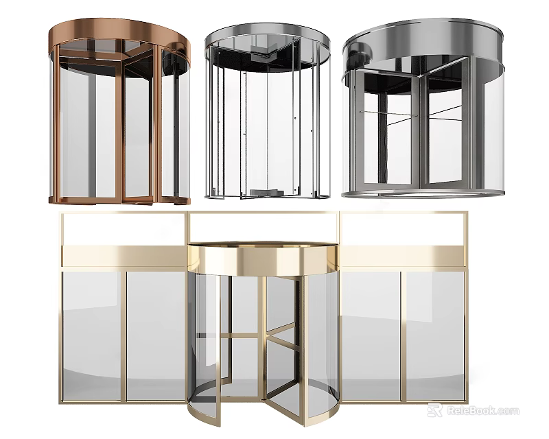 Modern Revolving Doors With Glass Panels And Various Color Frames 3d model 