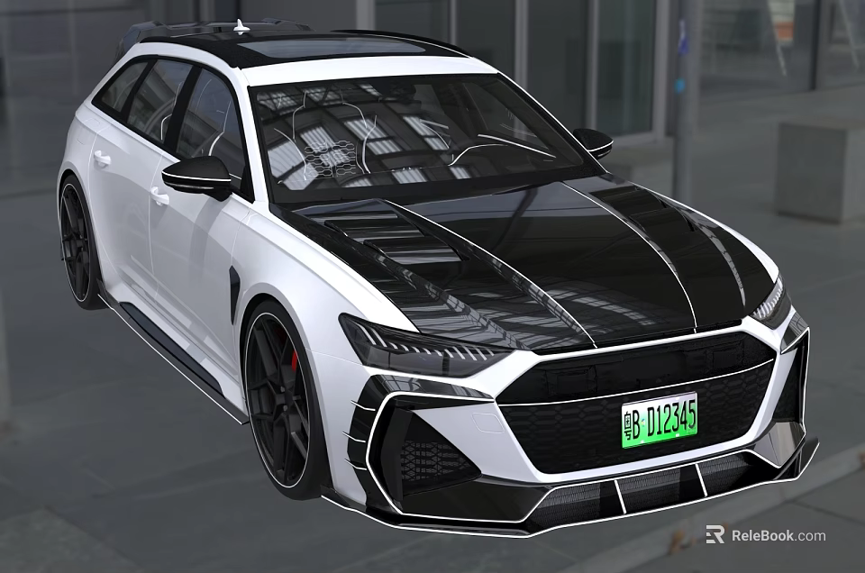 White And Black Car With Sunroof And Green License Plate 3d model 