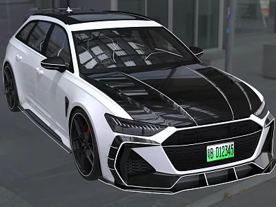 White And Black Car With Sunroof And Green License Plate 3d model