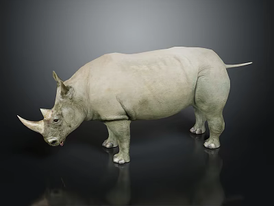 Detailed Rhinoceros Sculpture Display With Dark Background And Reflection 3d model