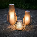 Wooden Textured Decorative Lamps In Various Sizes With Warm Light For Outdoor Use