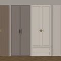 Modern Stylish Wardrobe Doors With Wooden Gray White Panel Designs And Golden Round Bar Handles