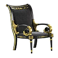 Classical Style Black Dining Chair With Golden Carved Accents And Upholstered Backrest