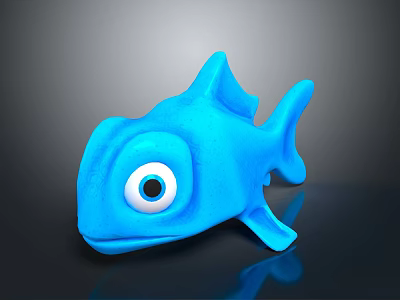 Cute Blue Cartoon Fish Toy Featuring Big Eyes And 3D Model Design 3d model