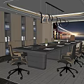 Modern Conference Room Interior With Long Meeting Table Ergonomic Chairs And Wooden Bookshelves