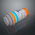 Household Product Plastic Bottle With White Cap Orange Blue Stripes And Label