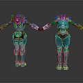 Two Futuristic Mechanical Characters In Blue Gray Detailed Armor Holding Hands