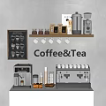 Coffee Tea Kitchen Appliances With Coffee Makers Cups And Storage Display Shelves