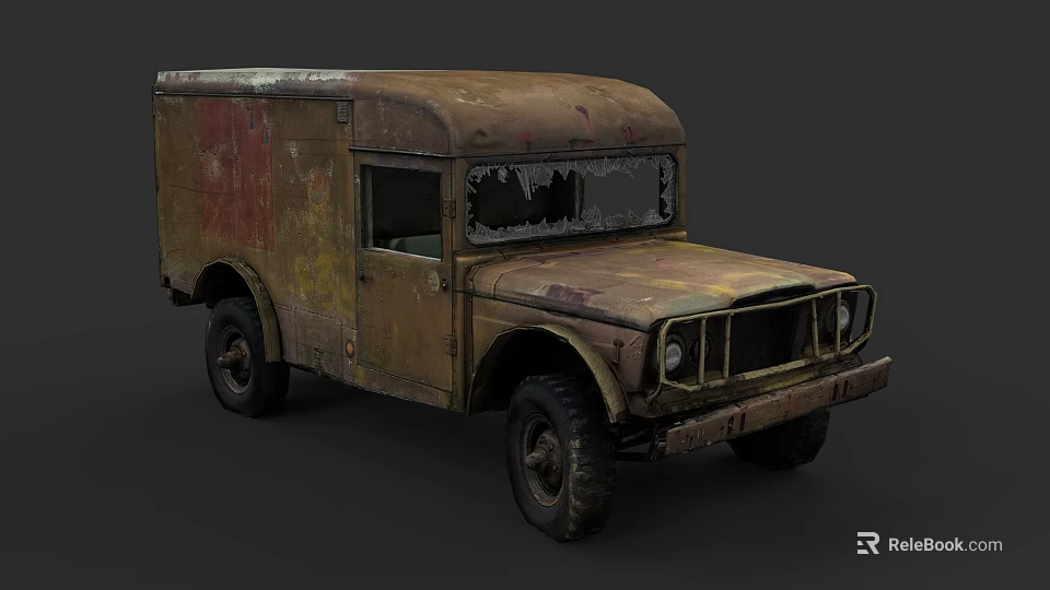 Vintage Rusted Truck with Worn Body Broken Windows and Aged Exterior 3d model 
