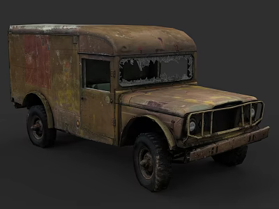 Vintage Rusted Truck with Worn Body Broken Windows and Aged Exterior 3d model